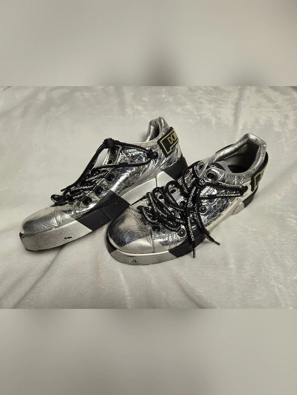 Dolce & Gabbana Metallic Silver and Black Men’s Chunky Sneakers